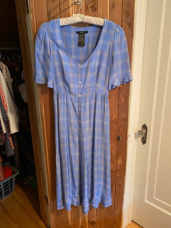 Smythe Dresses & Skirts - Smythe Light Blue Plaid Button-Front Midi Dress